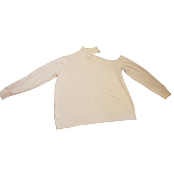 Eloquii White One Shoulder Cut Out Mock Neck Long Sleeve Sweater Size 18/20 EUC - Picture 6 of 9